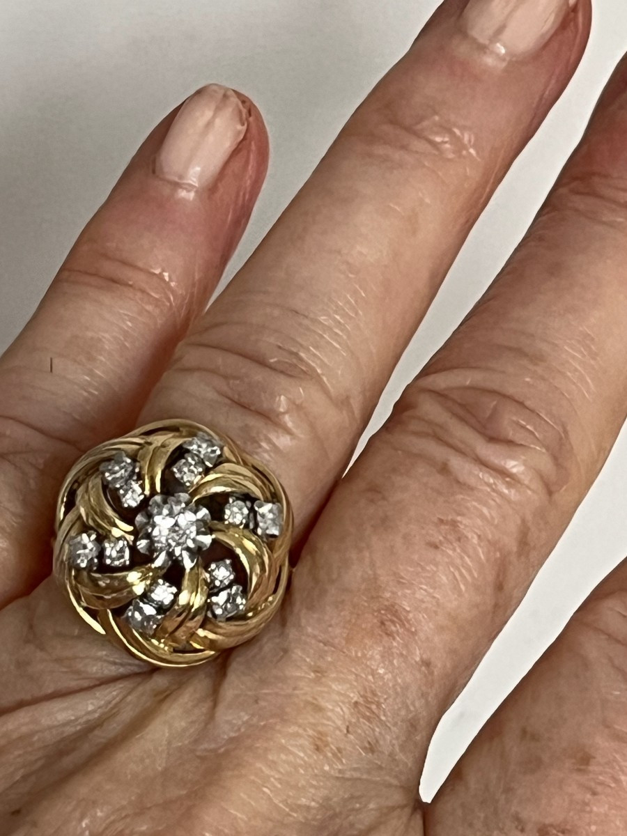 7406 - Vintage Dome Ring Yellow Gold Diamonds-photo-1