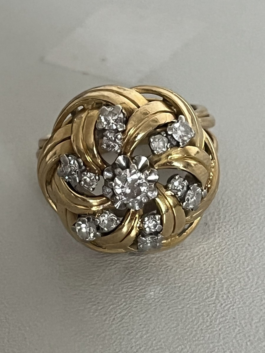 7406 - Vintage Dome Ring Yellow Gold Diamonds