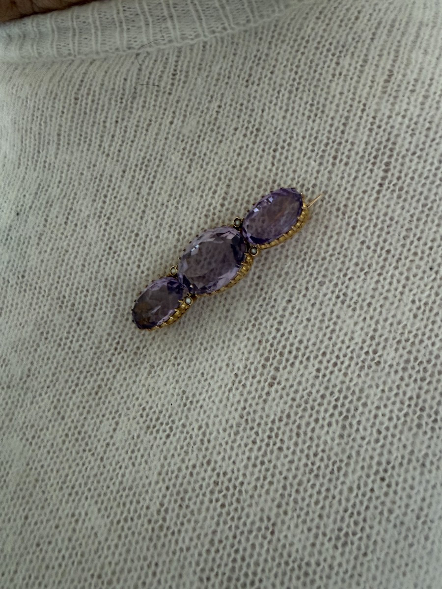 7459 - Broche Vintage Or Jaune Améthystes-photo-1