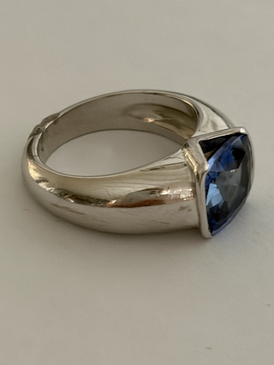 7479 - Ceylon Sapphire 4.20 Ct White Gold Wedding Band Ring-photo-3