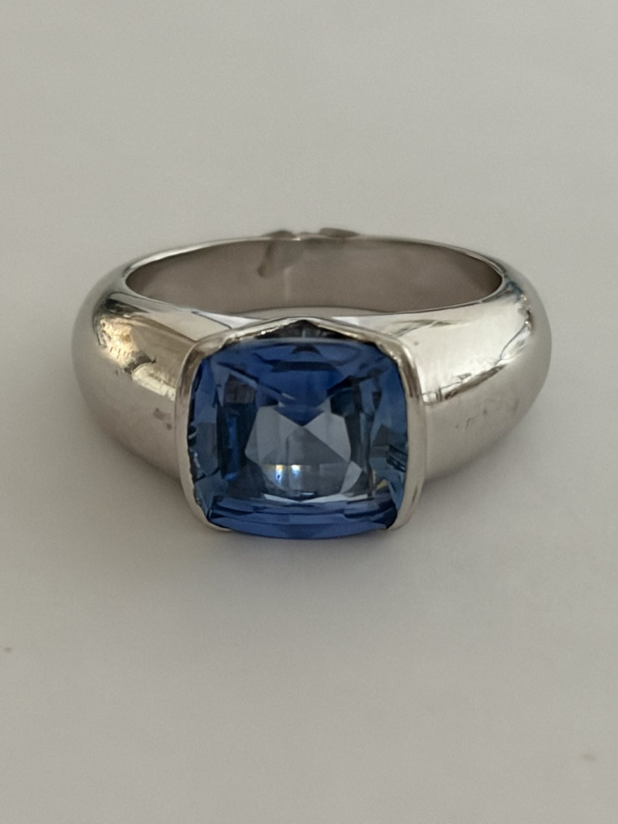 7479 - Ceylon Sapphire 4.20 Ct White Gold Wedding Band Ring-photo-4