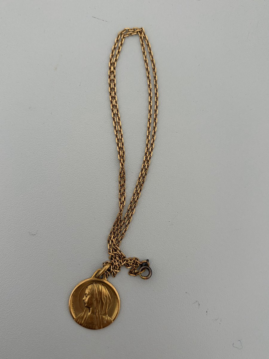 7488 - Yellow Gold Religious Medal With Chain-photo-2