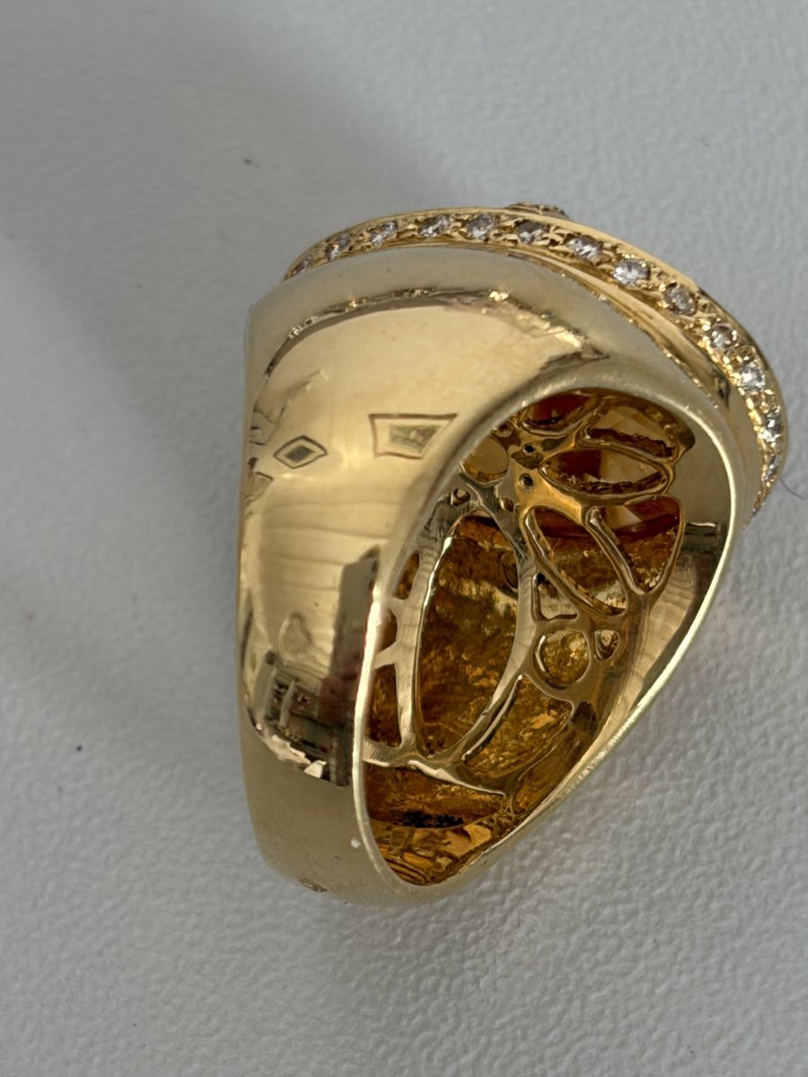 7513 - Bague Chevalière Or Jaune Citrine 8,00 ct Diamants-photo-2