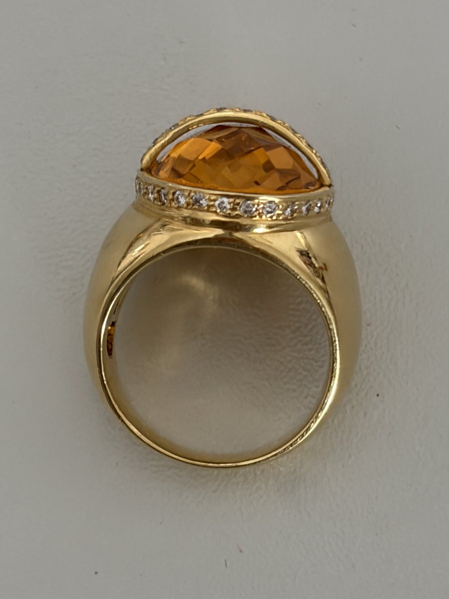 7513 - Bague Chevalière Or Jaune Citrine 8,00 ct Diamants-photo-3
