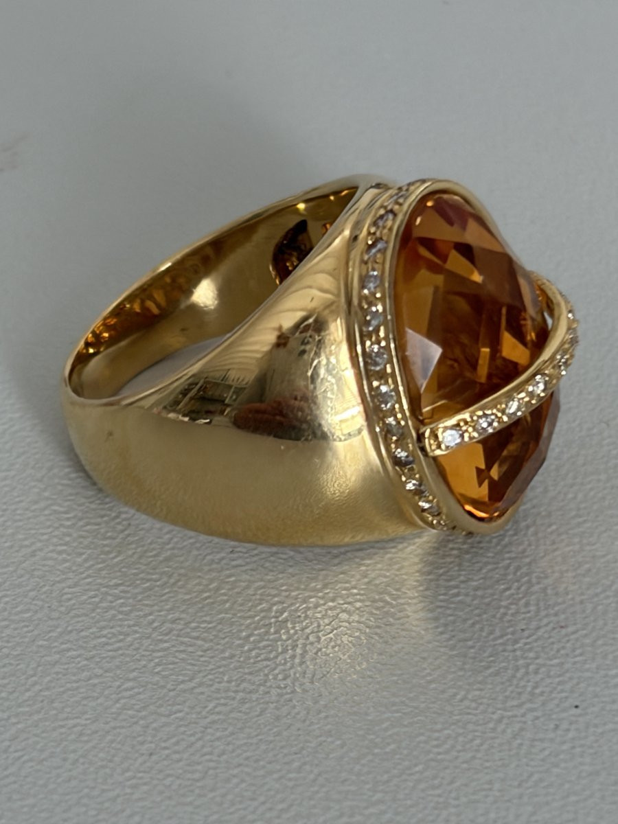 7513 - Bague Chevalière Or Jaune Citrine 8,00 ct Diamants-photo-4