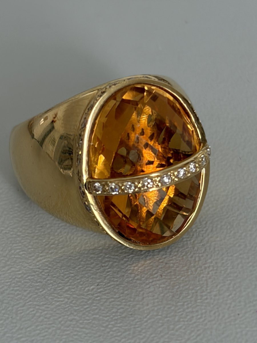 7513 - Bague Chevalière Or Jaune Citrine 8,00 ct Diamants-photo-1