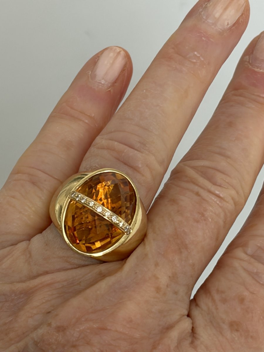 7513 - Bague Chevalière Or Jaune Citrine 8,00 ct Diamants-photo-2