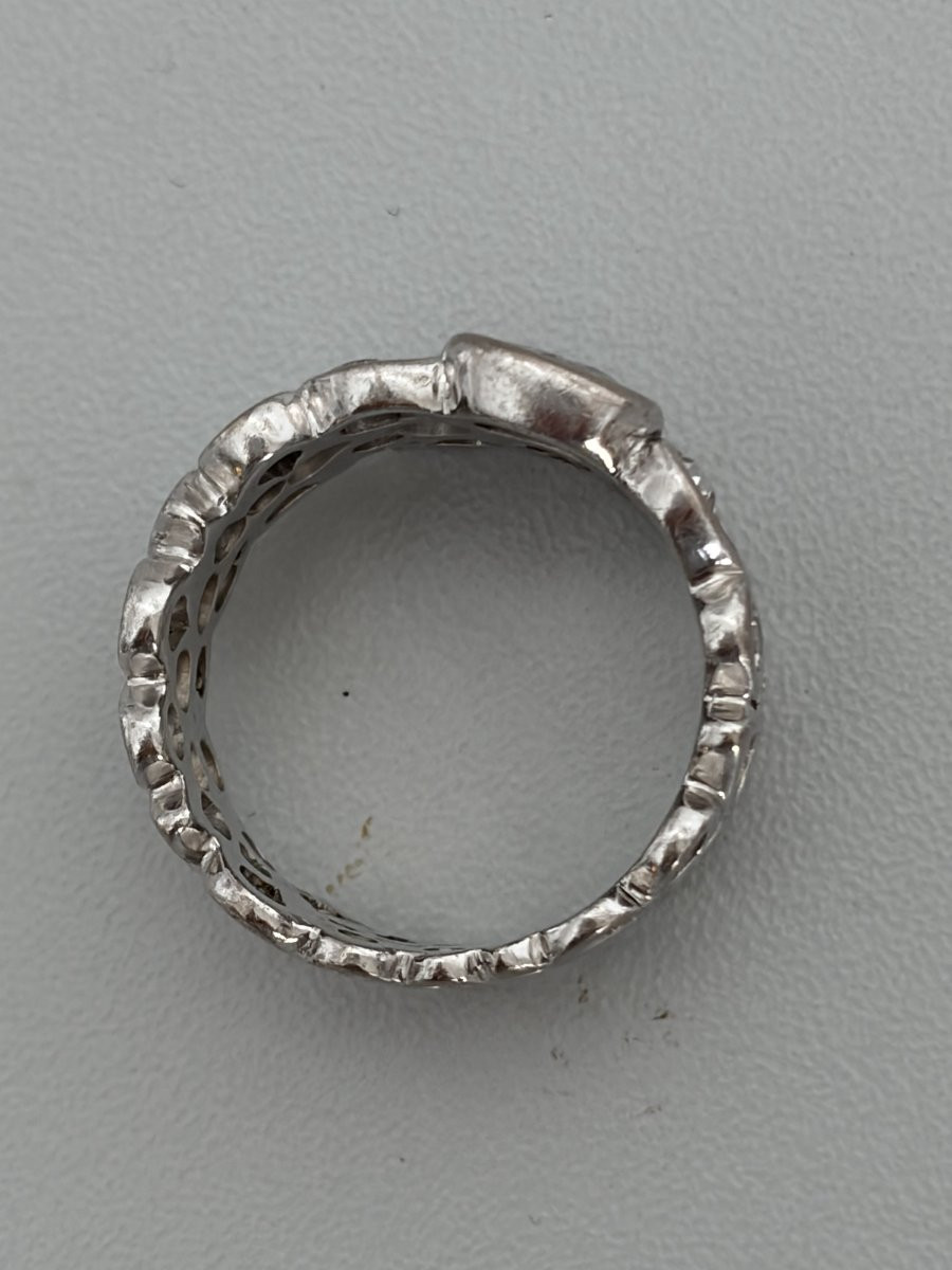 7515 - Bague Bandeau Vintage Or Gris Diamants-photo-2