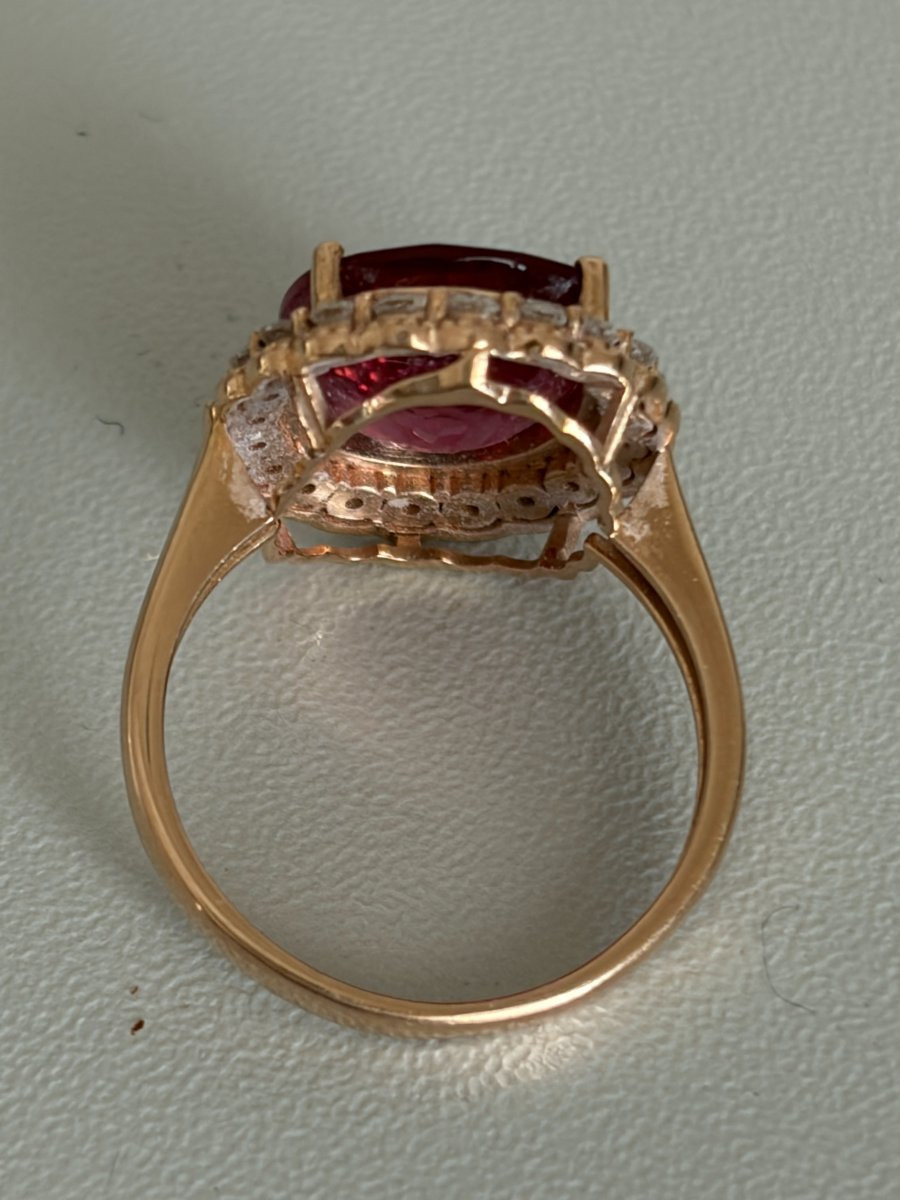 7521 - Vintage Rose Gold Tourmaline Ring 9.00 Ct Diamonds-photo-3