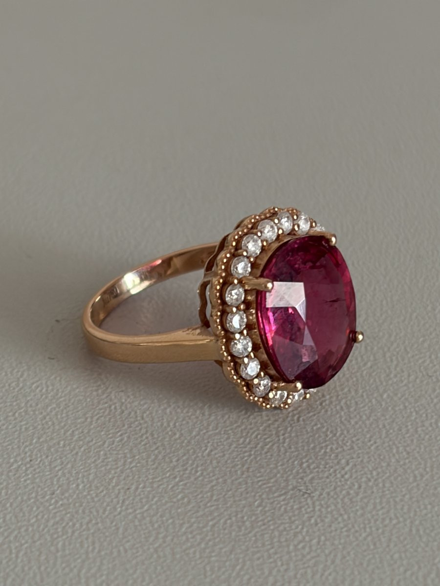 7521 - Vintage Rose Gold Tourmaline Ring 9.00 Ct Diamonds-photo-4