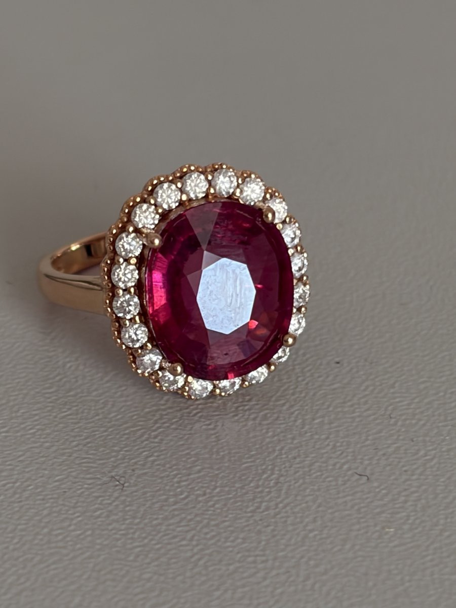 7521 - Vintage Rose Gold Tourmaline Ring 9.00 Ct Diamonds-photo-1