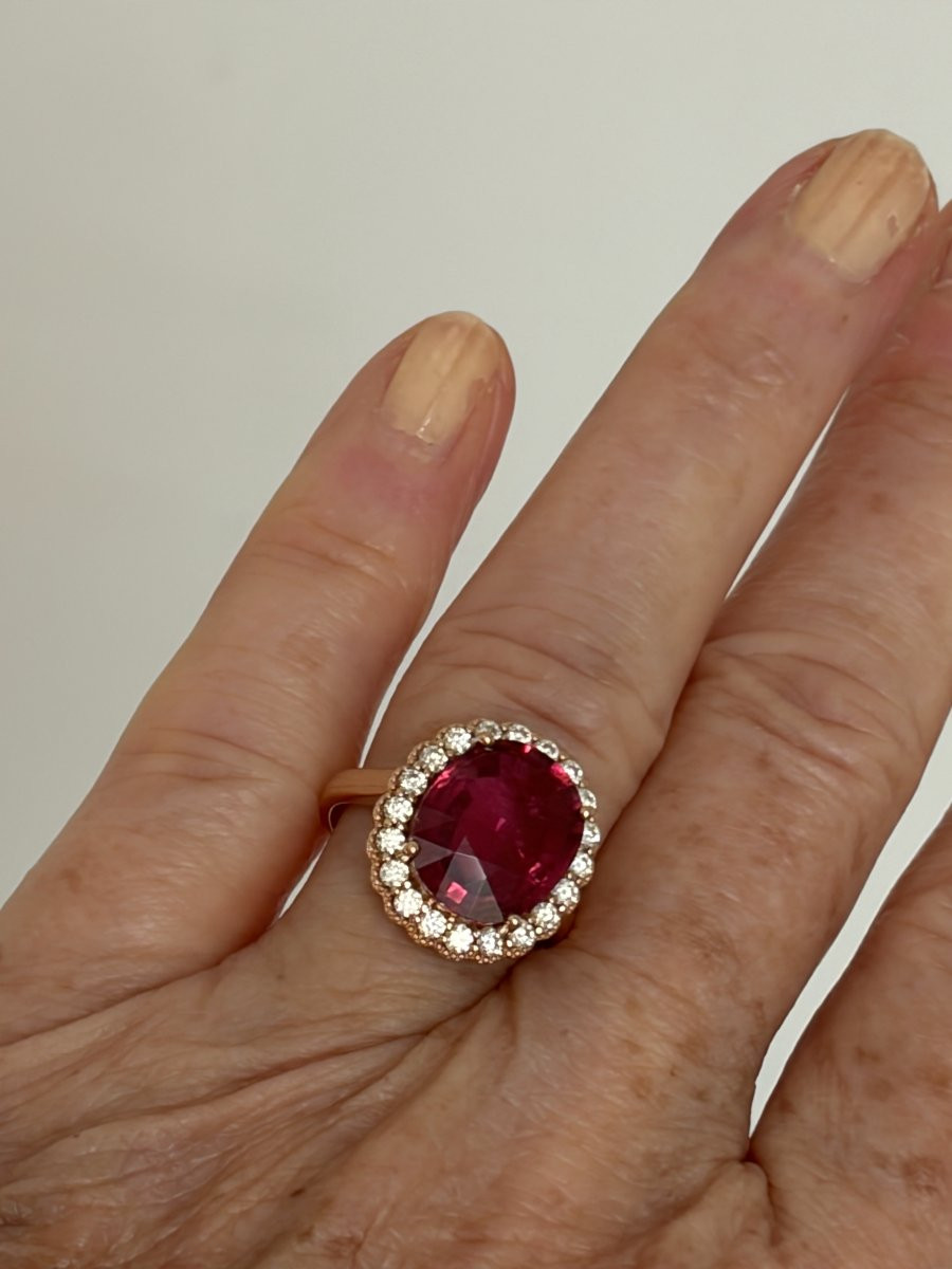 7521 - Vintage Rose Gold Tourmaline Ring 9.00 Ct Diamonds-photo-2