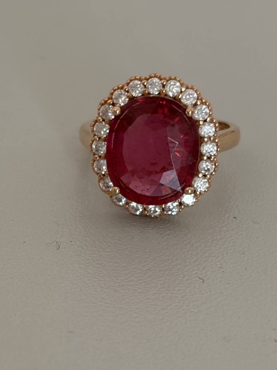 7521 - Vintage Rose Gold Tourmaline Ring 9.00 Ct Diamonds