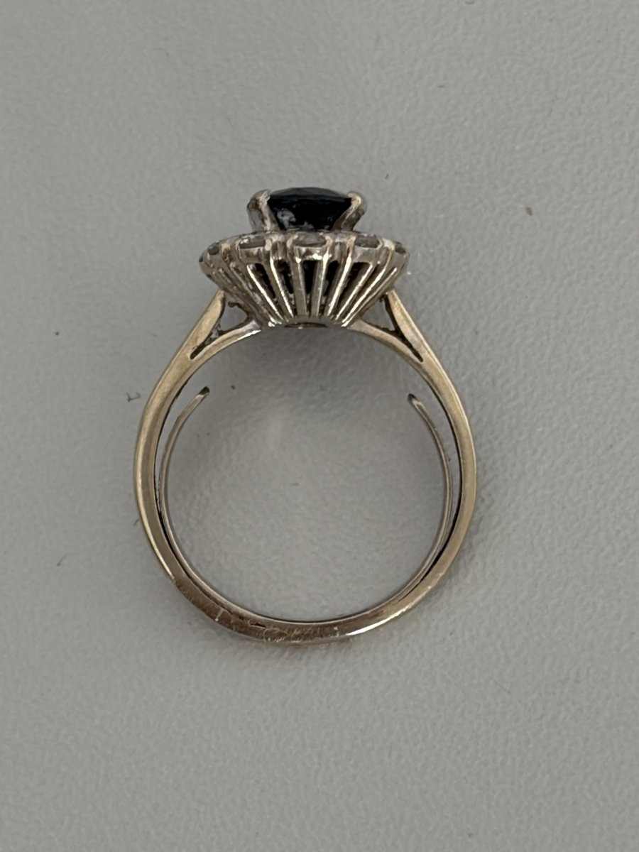 7524 - Bague Marguerite Or Gris Saphir Diamants-photo-2
