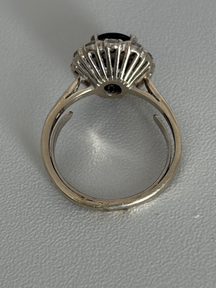 7524 - Bague Marguerite Or Gris Saphir Diamants-photo-3