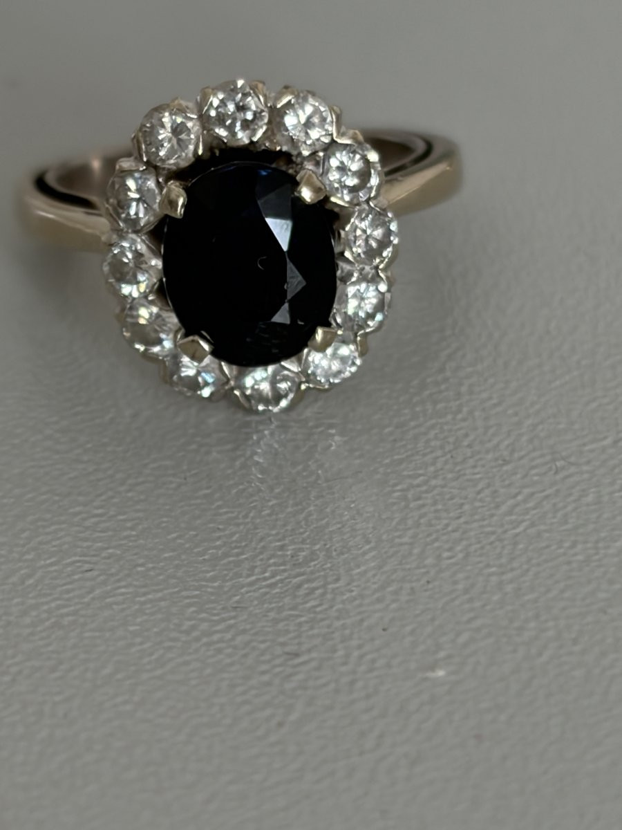 7524 - Bague Marguerite Or Gris Saphir Diamants-photo-4