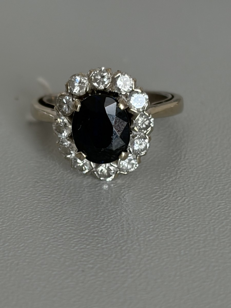 7524 - Bague Marguerite Or Gris Saphir Diamants