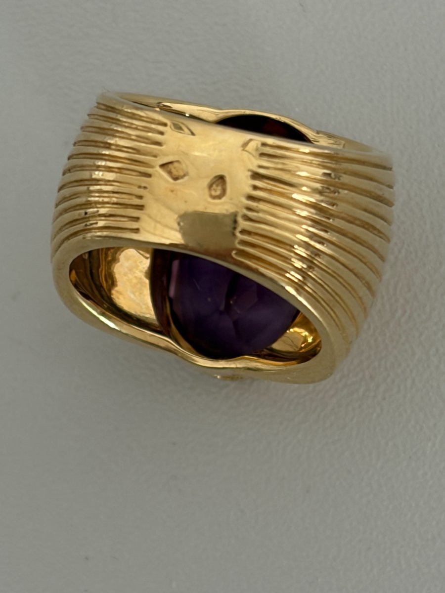 7525 - Importante Bague Bandeau Vintage Or Jaune Améthyste-photo-3