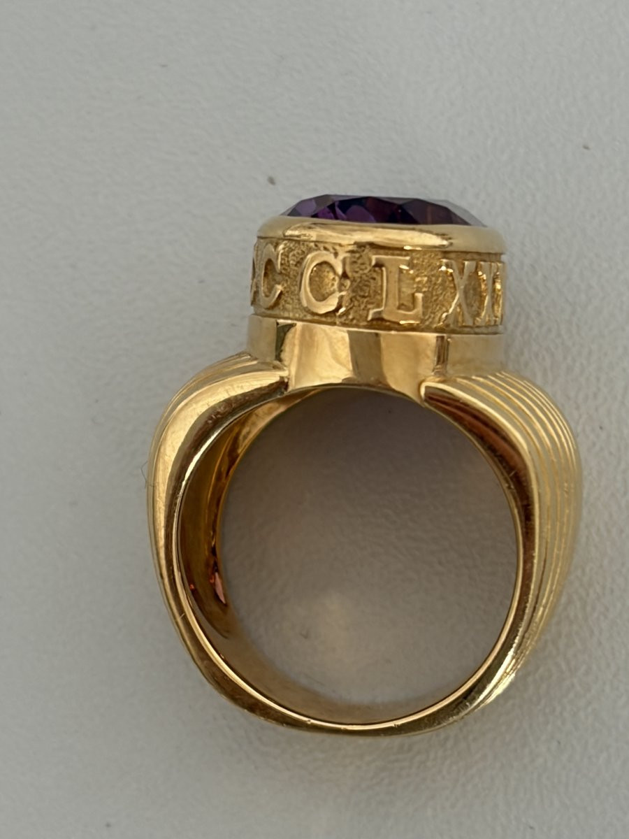 7525 - Importante Bague Bandeau Vintage Or Jaune Améthyste-photo-4