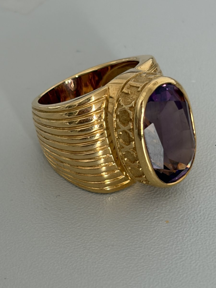 7525 - Importante Bague Bandeau Vintage Or Jaune Améthyste-photo-1