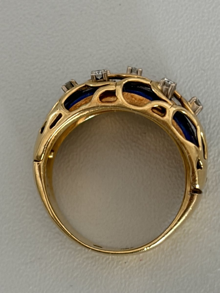 7526 - Faberge Band Ring Yellow Gold Diamonds Enamel-photo-4