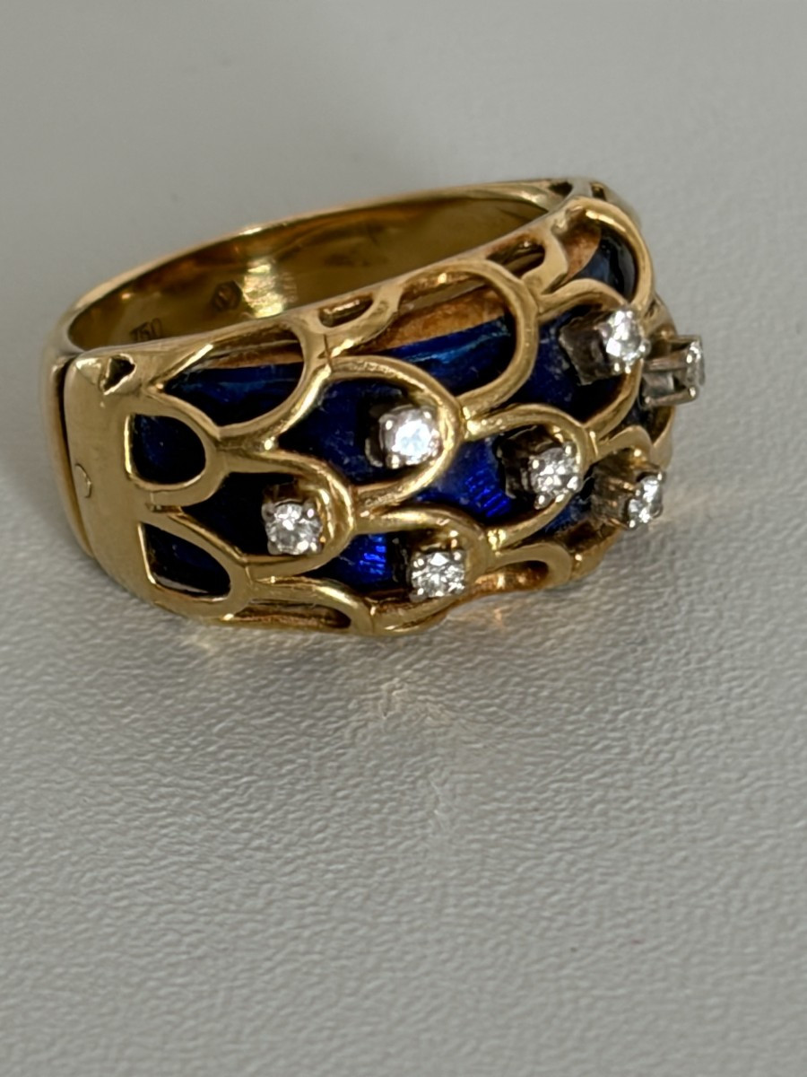 7526 - Faberge Band Ring Yellow Gold Diamonds Enamel-photo-1