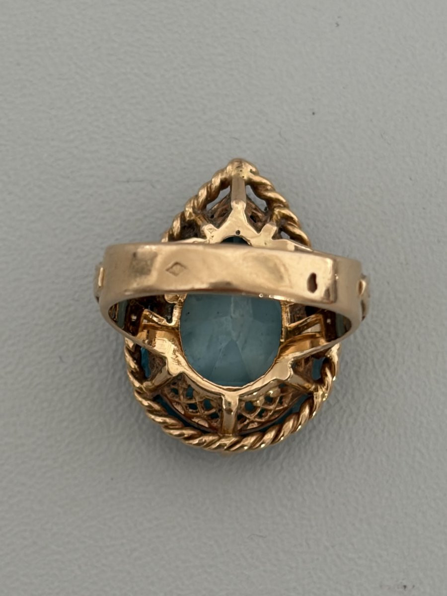 7527 - Bague Vintage Or Jaune Zircon Bleu Naturel-photo-2