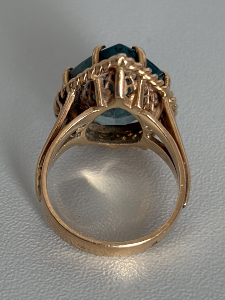 7527 - Bague Vintage Or Jaune Zircon Bleu Naturel-photo-3