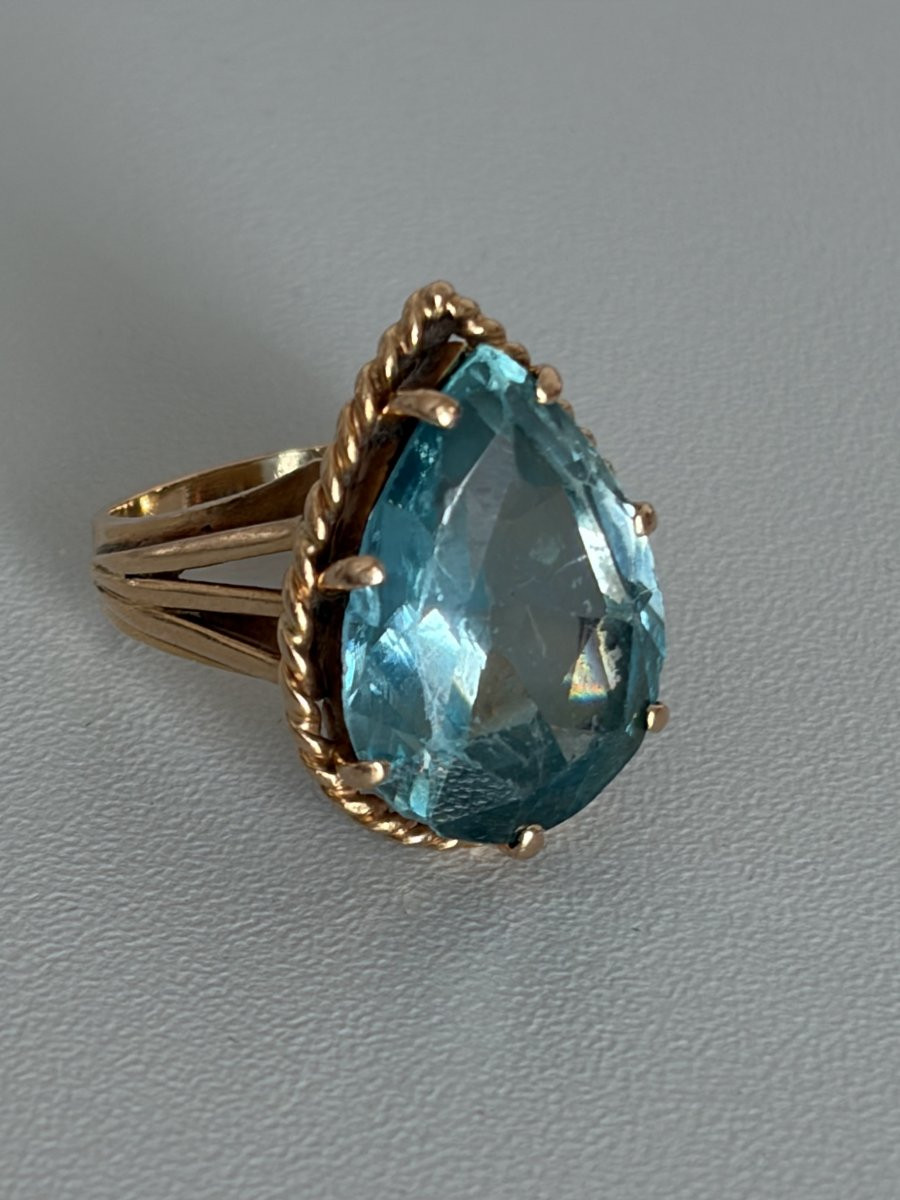 7527 - Bague Vintage Or Jaune Zircon Bleu Naturel-photo-4