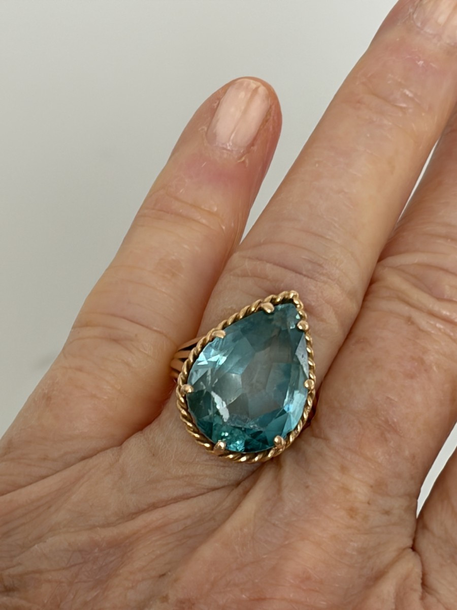 7527 - Bague Vintage Or Jaune Zircon Bleu Naturel-photo-1