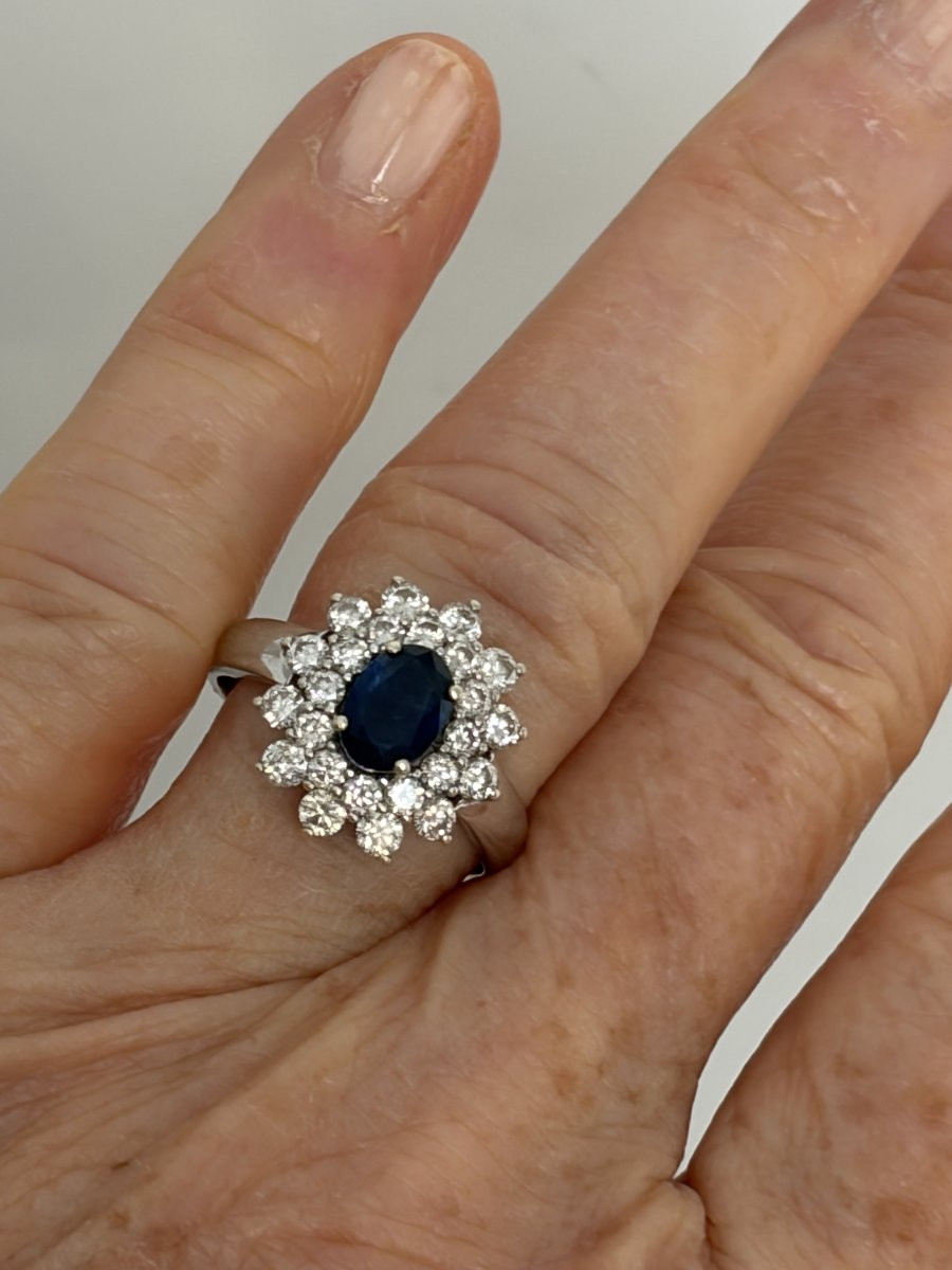 7528 - Marguerite Ring White Gold (9 Ct) Sapphire Diamonds (1.20 Ct)-photo-2