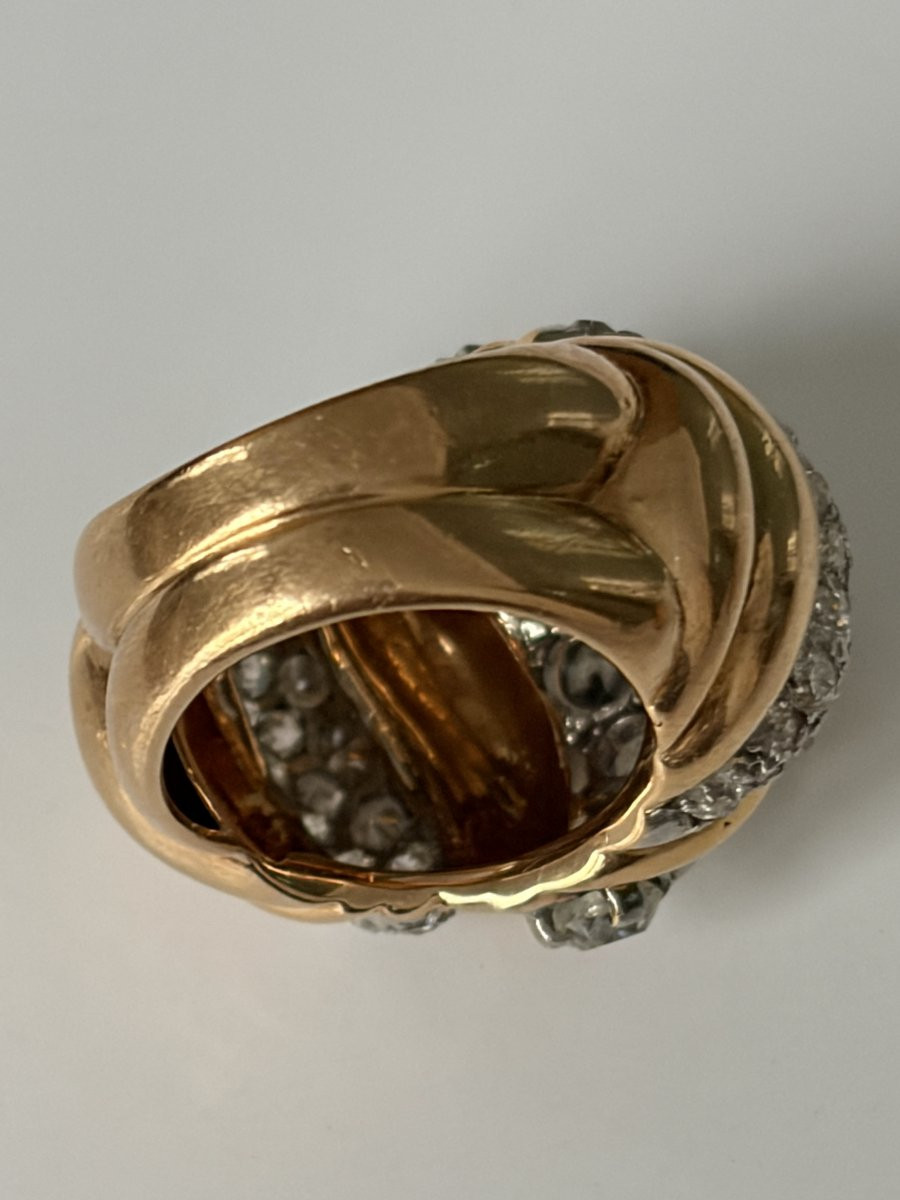 7530 - Importante Bague Vintage Or Jaune Platine Diamants-photo-2