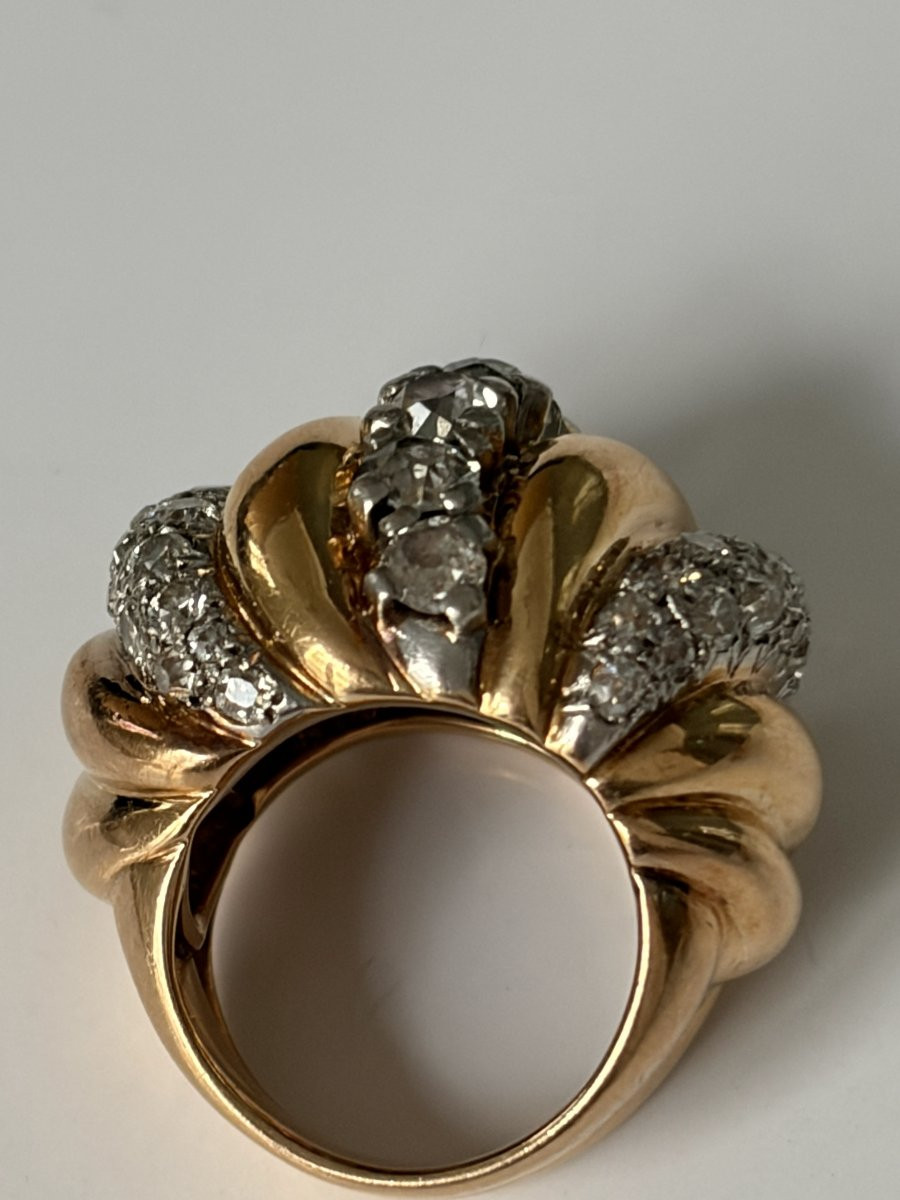 7530 - Importante Bague Vintage Or Jaune Platine Diamants-photo-3