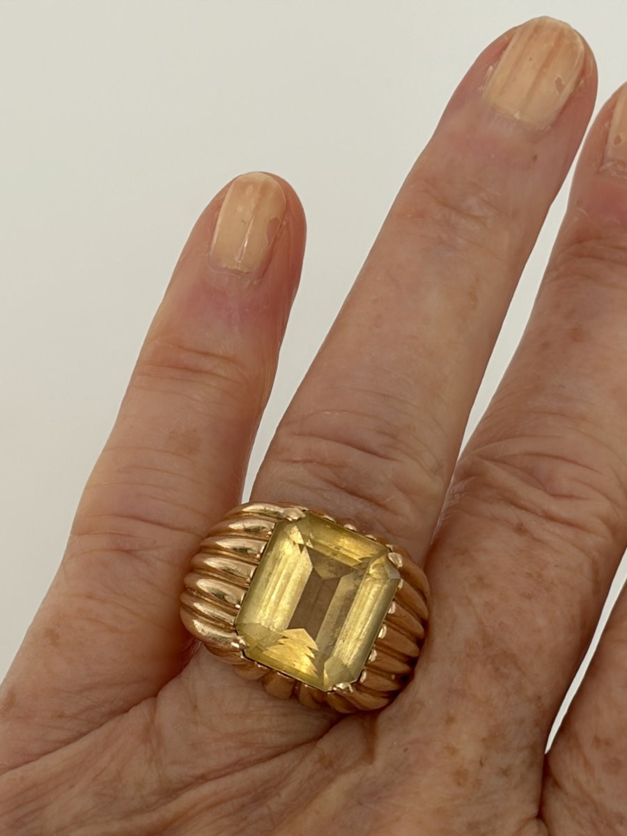 7531 - Bague Chevalière Vintage Or Jaune Citrine 8,00 ct-photo-2