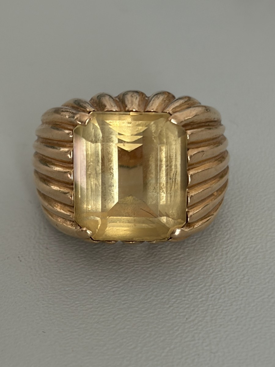 7531 - Bague Chevalière Vintage Or Jaune Citrine 8,00 ct