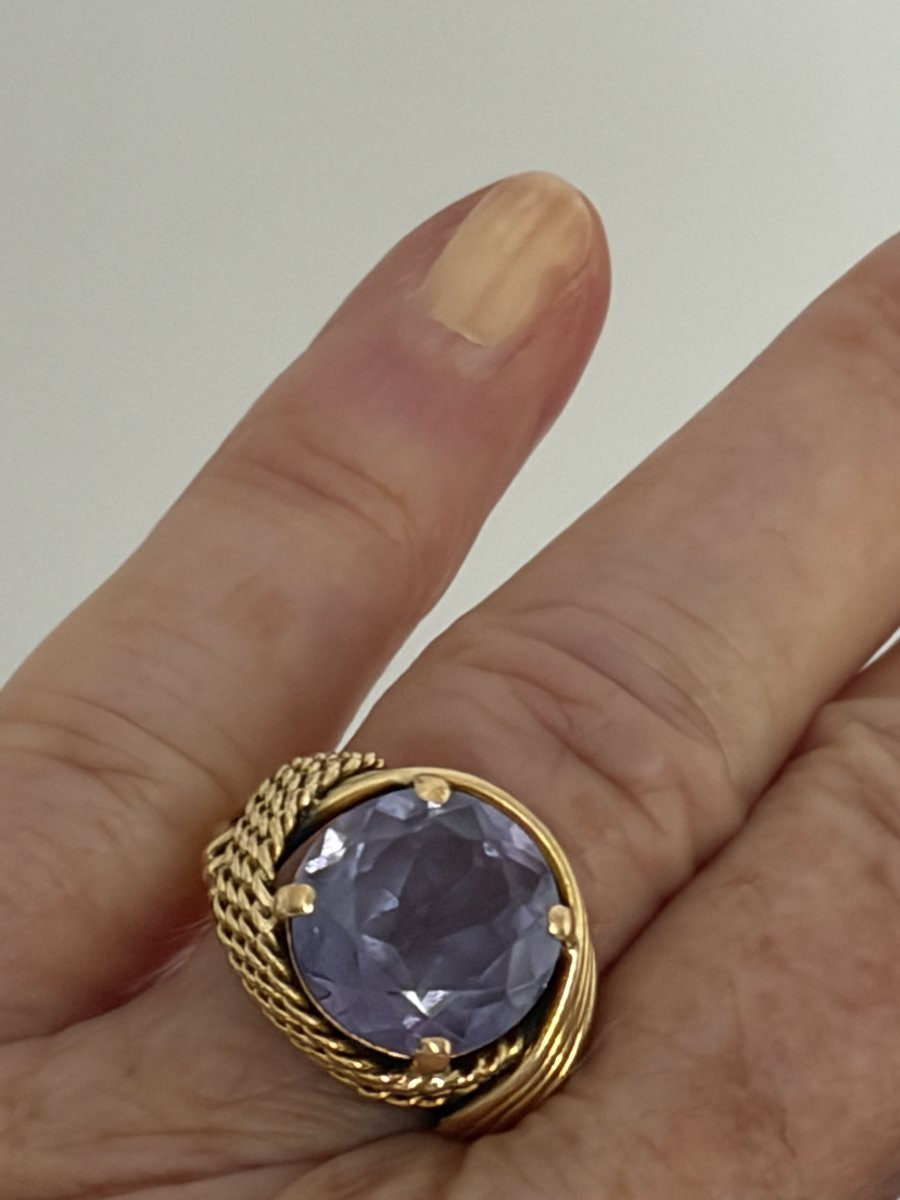 7534 - Vintage Yellow Gold Thread Amethyst Ring-photo-2
