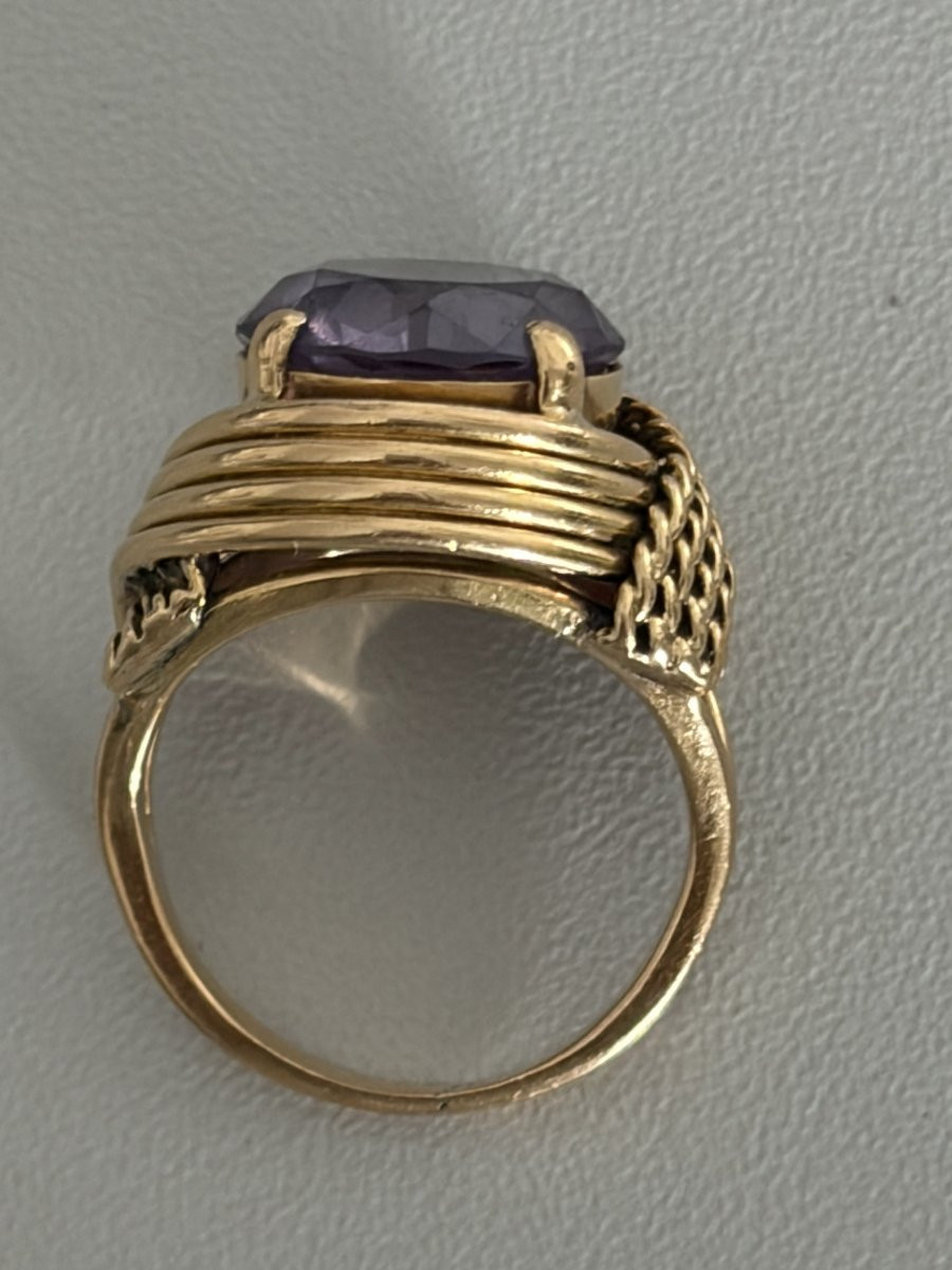 7534 - Vintage Yellow Gold Thread Amethyst Ring-photo-3
