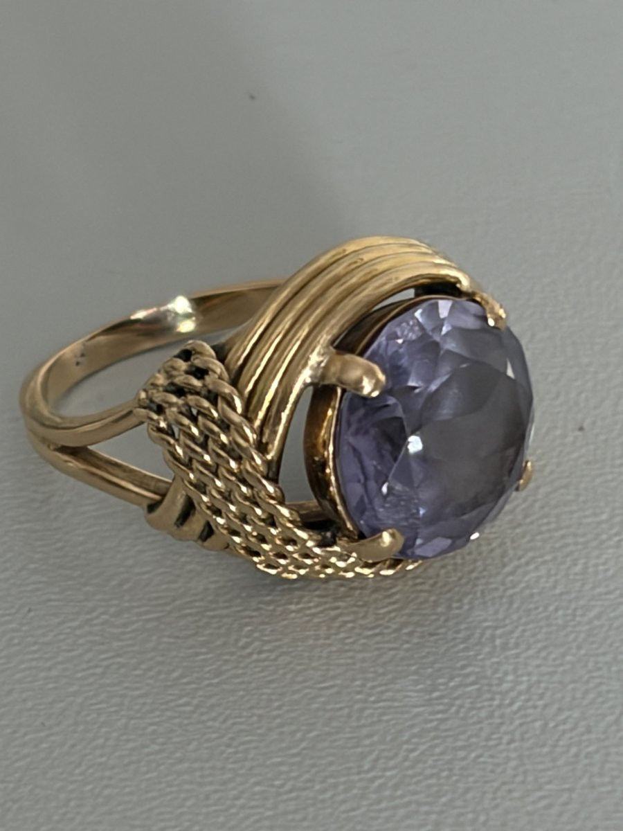 7534 - Vintage Yellow Gold Thread Amethyst Ring-photo-4