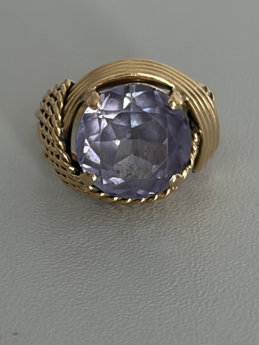 7534 - Vintage Yellow Gold Thread Amethyst Ring