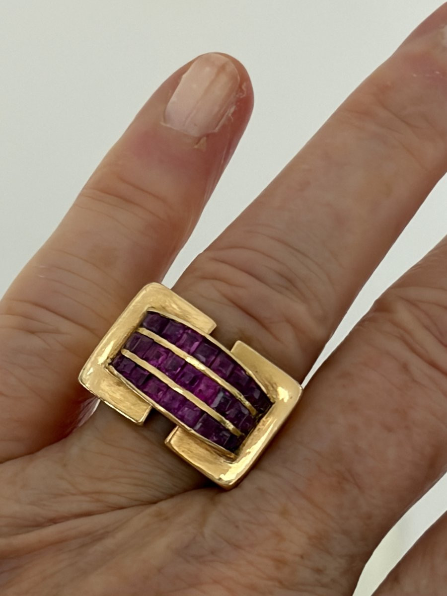 7536 - Yellow Gold Ruby Tank Ring-photo-2