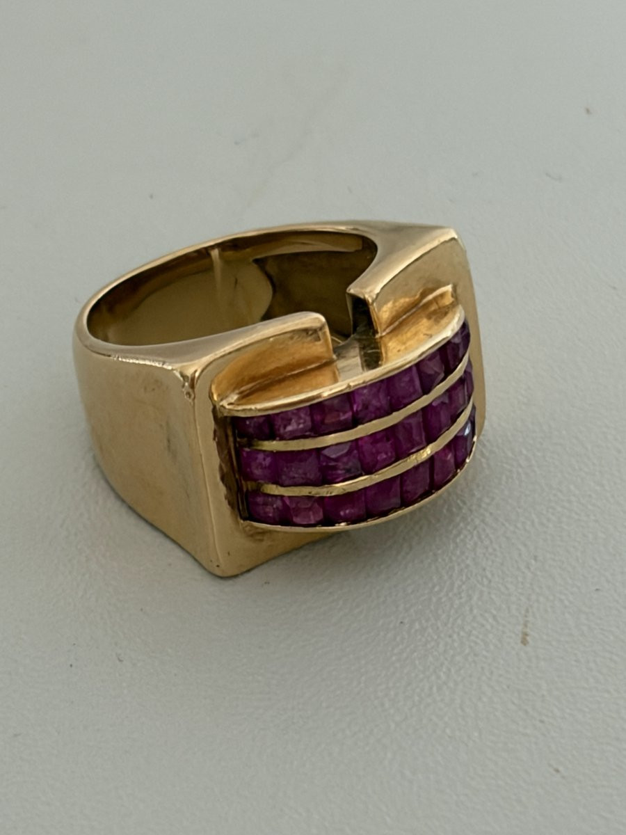 7536 - Yellow Gold Ruby Tank Ring-photo-1