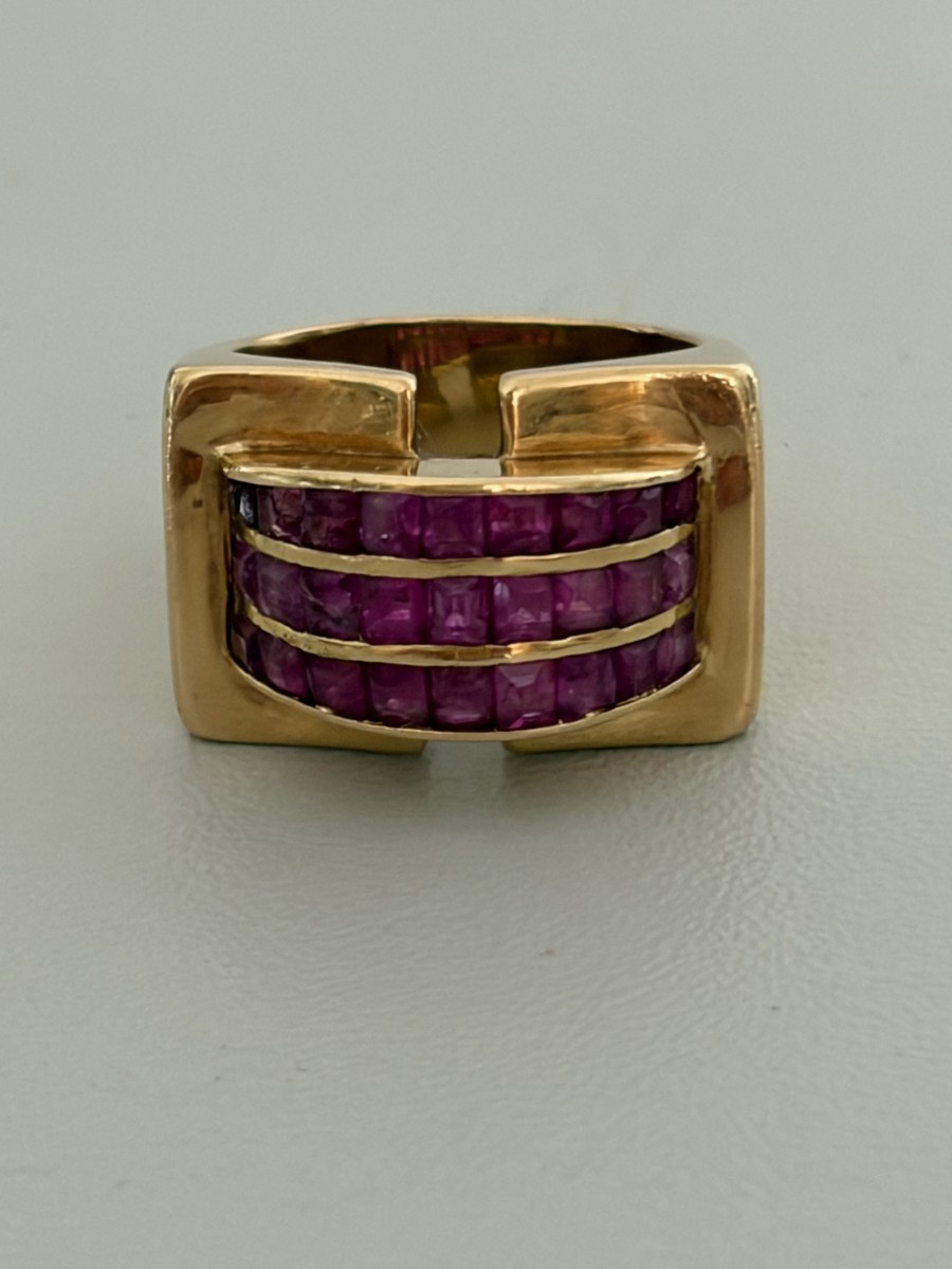 7536 - Yellow Gold Ruby Tank Ring