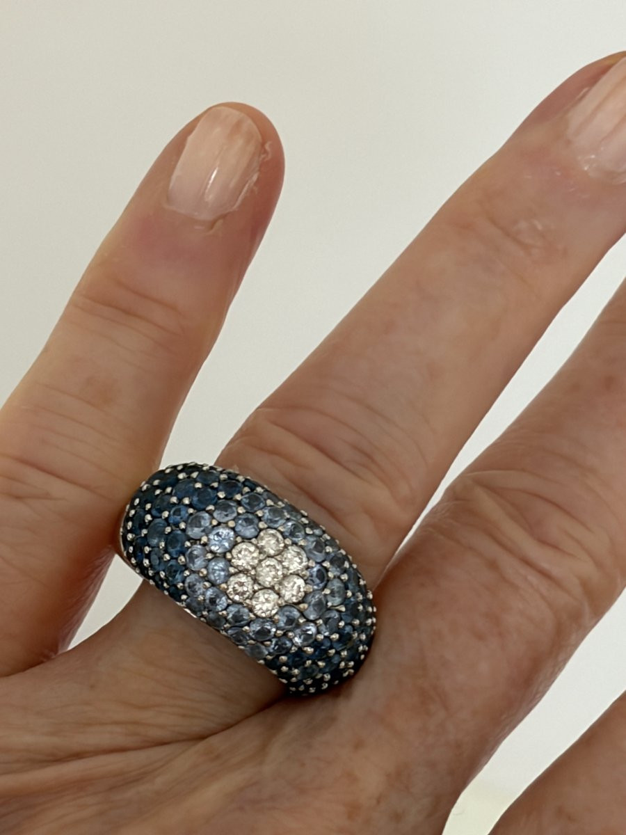 7537 - White Gold Sapphire Diamond Ring-photo-2