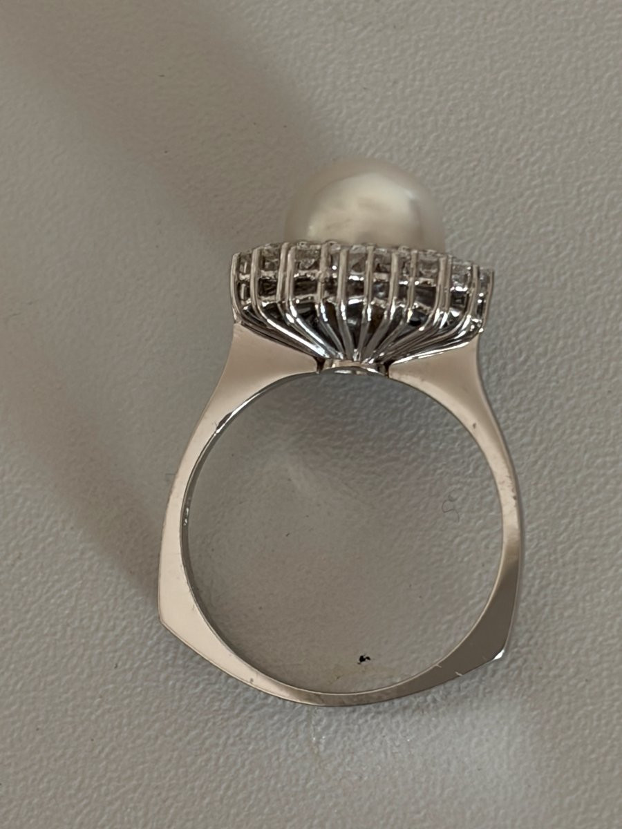 7539 - Vintage Ring White Gold Akoya Pearl Diamonds-photo-3