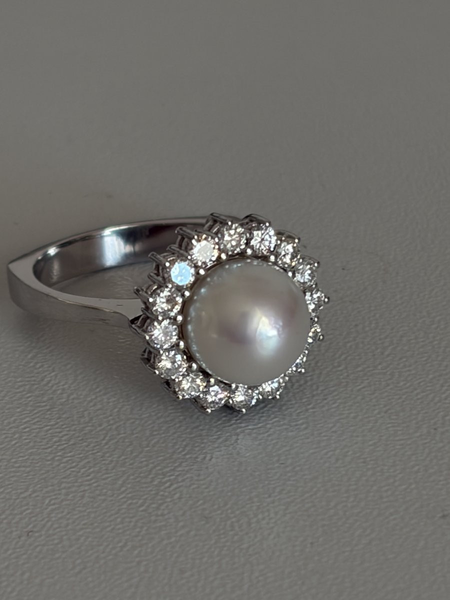 7539 - Vintage Ring White Gold Akoya Pearl Diamonds-photo-4