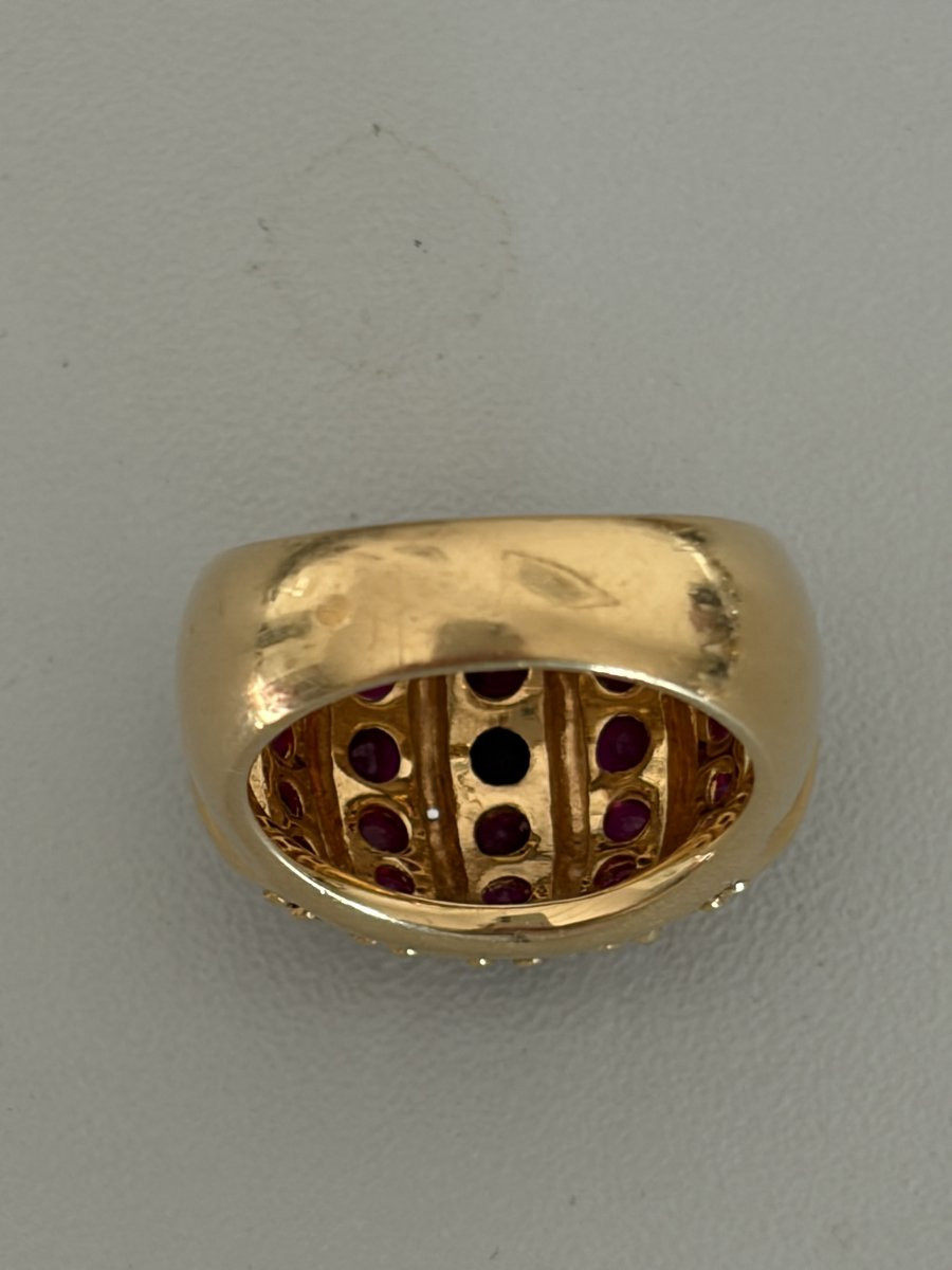 7544 - Vintage Bombée Ring Yellow Gold Natural Rubies-photo-2