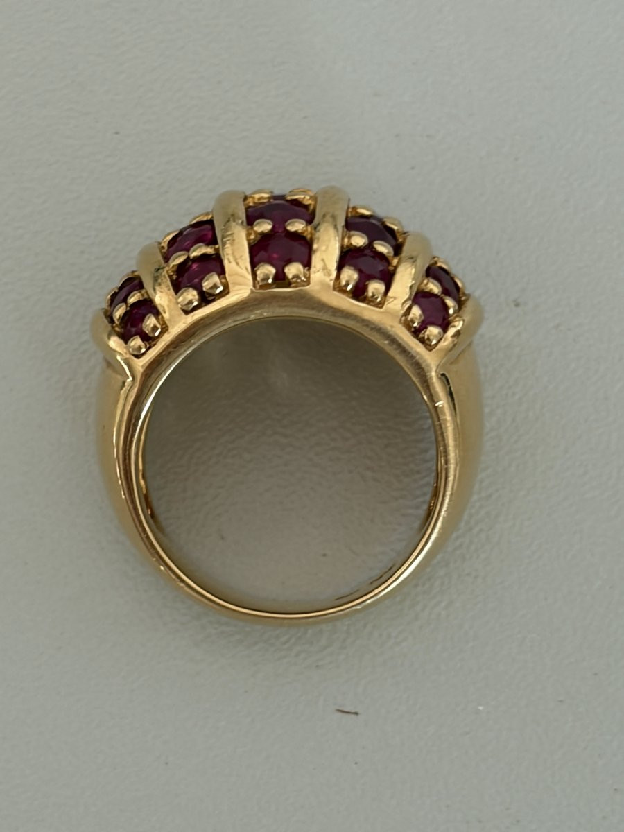 7544 - Vintage Bombée Ring Yellow Gold Natural Rubies-photo-3