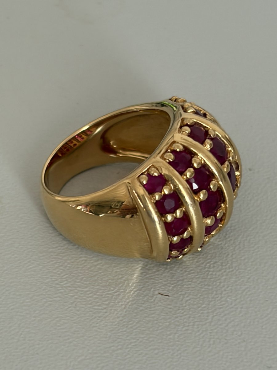 7544 - Vintage Bombée Ring Yellow Gold Natural Rubies-photo-4