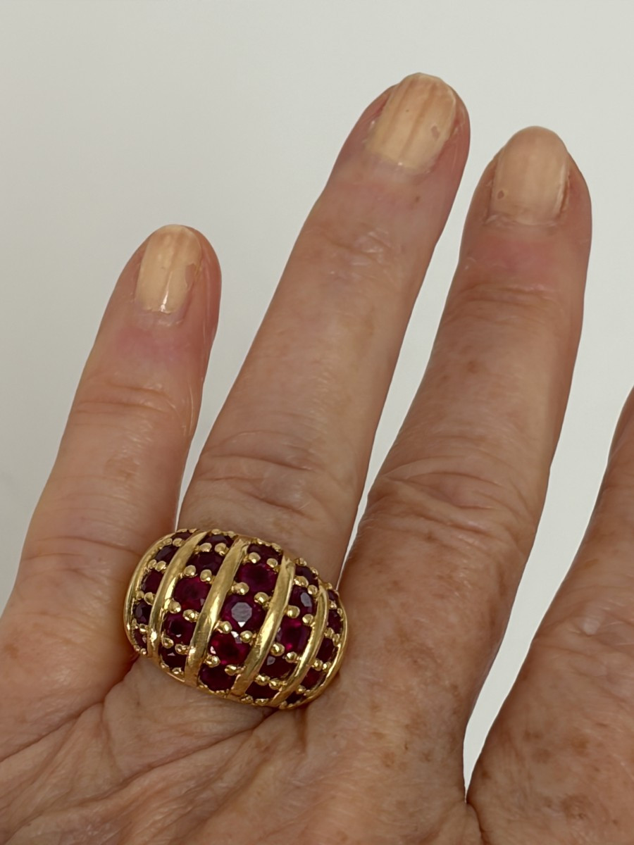 7544 - Vintage Bombée Ring Yellow Gold Natural Rubies-photo-1