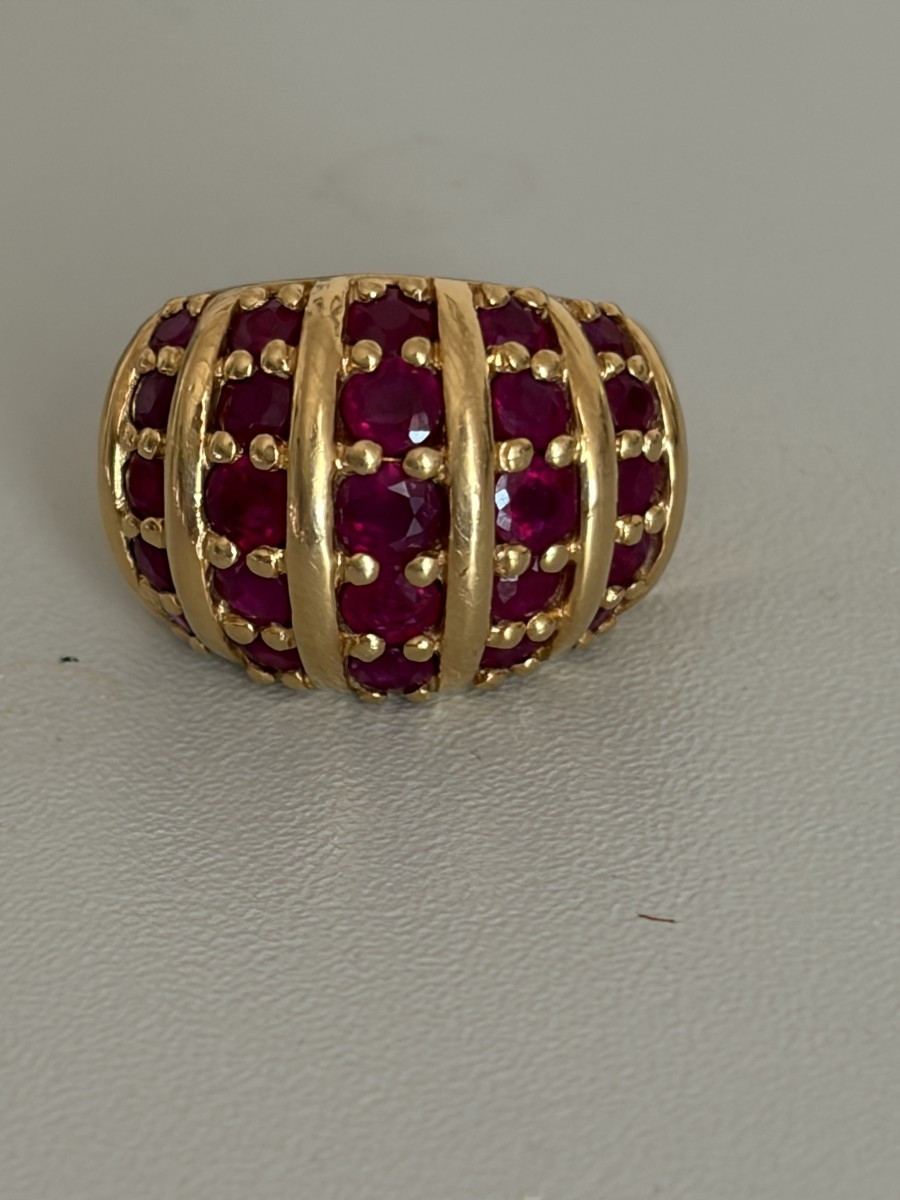 7544 - Vintage Bombée Ring Yellow Gold Natural Rubies